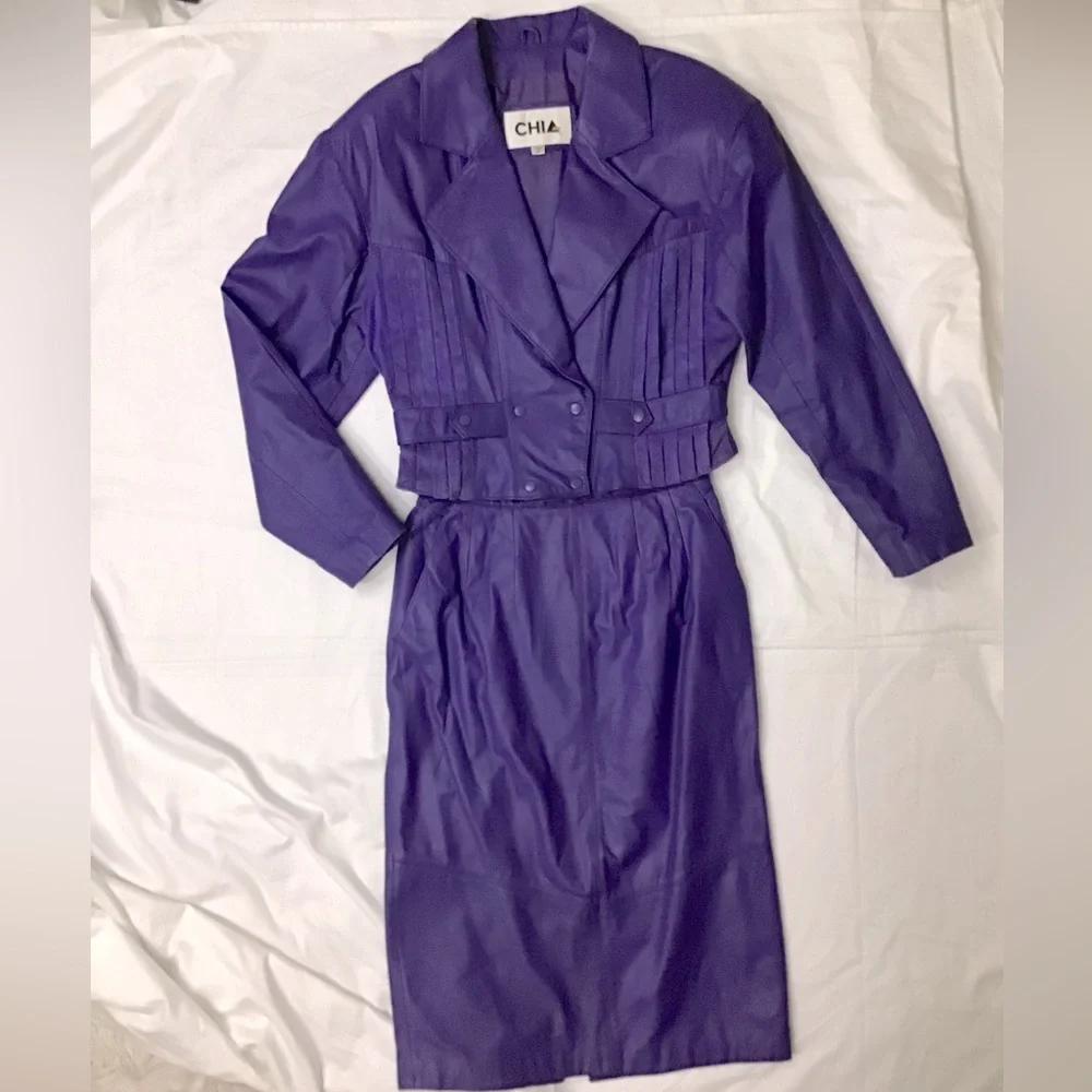 VINTAGE Chia Purple Leather Jacket - Picture 14 of 16